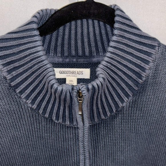 GoodThreads Heavyweight Zip Up Sweater with Standing Collar Washed Navy XXL NWT - Picture 2 of 10